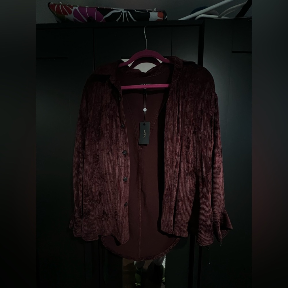 Corduroy button down, burgundy xxs runs big!